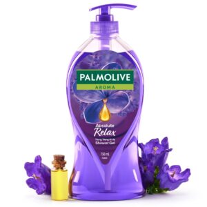 Ecovibez Palmolive Aroma Absolute Relax Body Wash, Gel Based Shower Gel with 100% Natural Ylang Ylang Essential Oil & Iris Extracts - pH Balanced, No Parabens, No Silicones, 750ml Pump