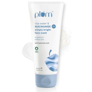 Ecovibez Plum Simply Bright 2% Niacinamide Face Wash With Rice Water | Brightens Skin, Helps Fade Blemishes | Softens & Smoothens Skin | Gentle & Non-Drying | Women & Men | 100% Vegan